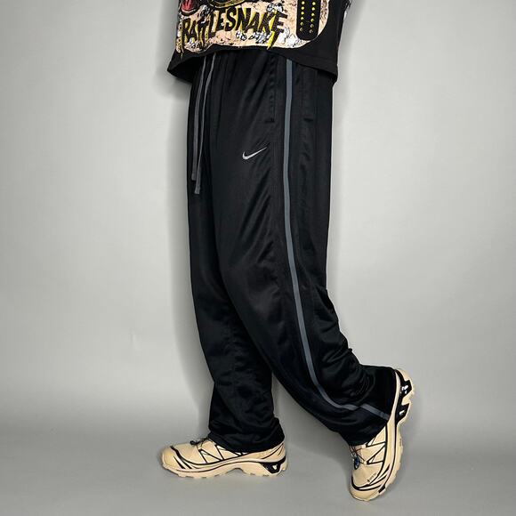 Nike Other - Vintage Y2K Nike Sweatpants Mens XL Baggy Wide Leg Black Grey Swoosh Polyester